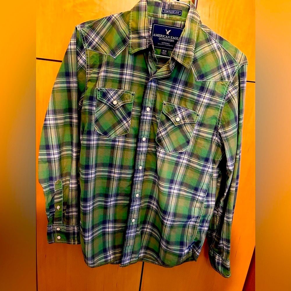 American Eagle button up country rockabilly green shirt vintage fit
